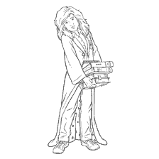 coloring page: Coloring Hermione Granger from Harry Potter with books in hand