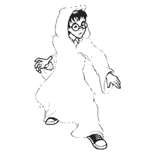 coloring page: The boy with glasses in the invisibility cloak