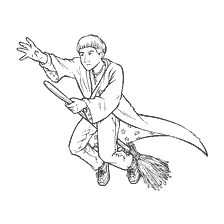 coloring page: Drawing by Ron Weasley flying on a broomstick in a robe with stars