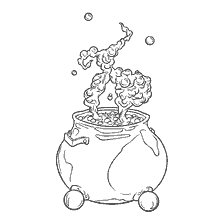 coloring page: Cauldron with a magical potion from the Harry Potter universe