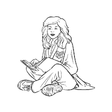 coloring page: Hermione Granger is reading a book in coloring book