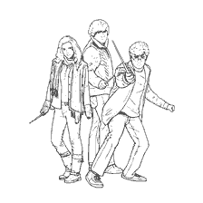 coloring page: Harry Potter, Hermione and Ron with Magic Wands
