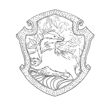 coloring page: Drawing of the Puffendui Faculty Emblem from Harry Potter with a picture of everything related to this faculty