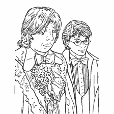 coloring page: Harry Potter and Ron Weasley in costumes