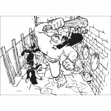 coloring page: Picture with a cave troll and the main characters of Harry Potter