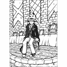 coloring page: Harry Potter drawing in hat at distribution ceremony
