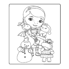 coloriage: Dr. Plusheva avec Dottie et ses jouets