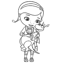coloriage: La fille avec le dragon Dottie dans les mains