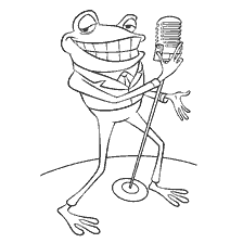 pagina da colorare: Rana cantando dal cartone animato Visitare i Robinson, in piedi con un microfono