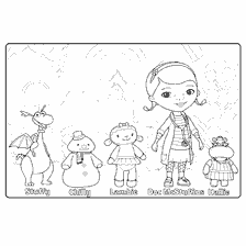 coloriage: Coloration Dr. Plusheva avec les personnages Strafi, Chilly, Lambie, Halley et Docteur Plusheva elle-même