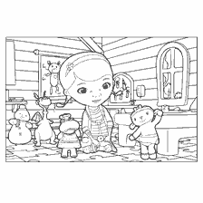 coloriage: Dr. Plusheva dans sa chambre de jouet magique