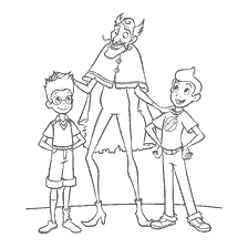 pagina da colorare: Lewis e Wilbur con un personaggio in una mostra dal film Visiting the Robinsons