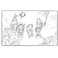 coloring page: Jake and the Pirates of Neverland - Jake's team against the background of the ship