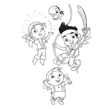 coloring page: Jake and the Pirates of Neverland with Fairy Pollen, Saber and Map