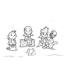 coloring page: Picture for coloring with the characters of Jake and the pirates of Neverland: Cubby, Izzy, Jake and Scully