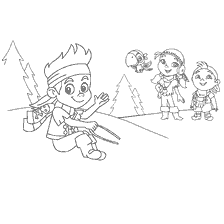 coloring page: Jake and Neverland pirates: Jake sleighs as his friends watch
