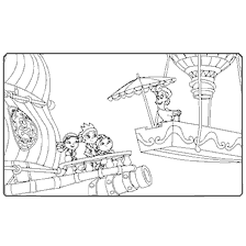 coloring page: Jake and his friends on a pirate ship