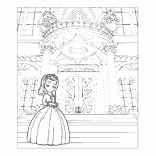 pagina da colorare: Principessa Amber con un palazzo di lusso sullo sfondo per la colorazione