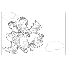 pagina da colorare: Principessa Sophia e Amber volano su un drago