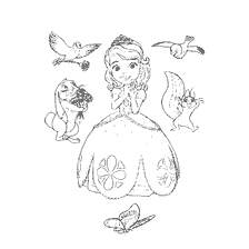 pagina da colorare: Principessa Sophia con i suoi amici animali