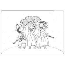 pagina da colorare: Principessa Sophia e i suoi amici con i fan di fronte al bamb&ugrave;