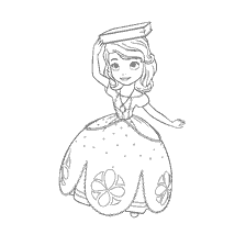 pagina da colorare: Principessa Sofia in un bel vestito con un libro