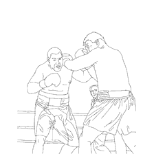 coloriage: Deux boxeurs en ring combat avec les juges en arri&egrave;re-plan