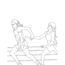 coloriage: Deux athl&egrave;tes sur le relais, le transfert du b&acirc;ton