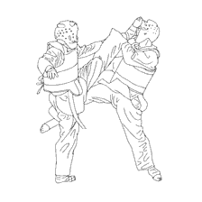 coloriage: Taekwondo original Coloration avec deux chasseurs