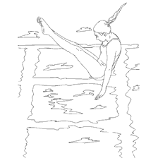 coloriage: Une personne effectuant un saut dans l'eau d'un tremplin