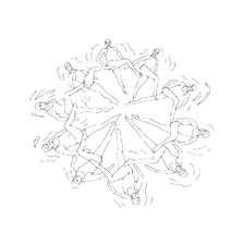 coloriage: Coloration avec des nageurs synchrones dans une composition circulaire