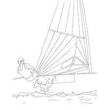 coloriage: Un homme dirige un voilier sur l'eau.