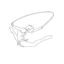 coloriage: Gymnaste effectue de l'exercice avec corde dans l'air