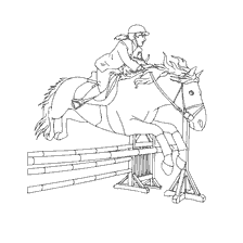 coloriage: Un cavalier saute sur un cheval