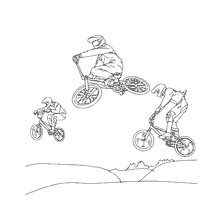 coloriage: Les cyclistes peints font des cascades en freestyle
