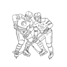 coloriage: Deux joueurs de hockey dans la lutte pour la rondelle
