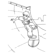 coloriage: Coloration skateboarder ex&eacute;cutant le tour