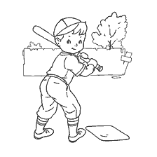 coloriage: Gar&ccedil;on avec batte de baseball se pr&eacute;pare &agrave; frapper le terrain de baseball