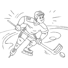 coloriage: Joueur de hockey en mouvement avec un b&acirc;ton