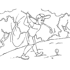 coloriage: Gar&ccedil;on jouant au golf sur coloriage livre