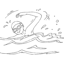 coloriage: Gar&ccedil;on nage dans l'eau