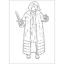 coloring page: Lucy with a sword and an elexir on the coloring book The Chronicles of Narnia