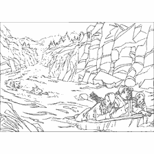 coloring page: Illustration from the Chronicles of Narnia: The Lion, the Witch and the Wardrobe - Salvation from the Wolves