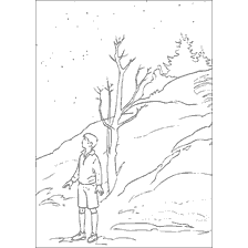 coloring page: Edmund looks at winter skies in Narnia
