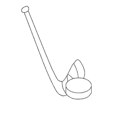coloring page: Simplified image of hockey stick and puck for coloring