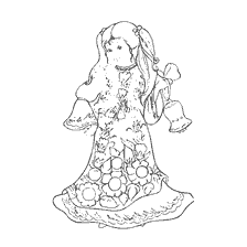 coloriage: Dessin d'une fille dans une tenue aux motifs floraux