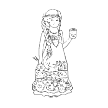coloriage: Dessiner une robe avec un motif et une fille avec une couronne