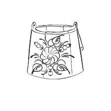 coloriage: Coloration de la peinture urale-sib&eacute;rienne sur un seau aux motifs floraux