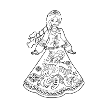 boyama sayfası: Halk elbisesinde bir kızın renkli fotoğrafı