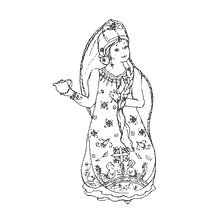 boyama sayfası: Rus g&uuml;zelliğinin renkli bir elbisede s&uuml;sle boyamak